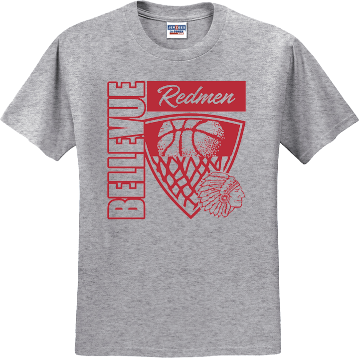 Bellevue Redmen Hoops Hero (red) - Jerzees® - Youth Dri-Power® 50/50 Cotton/Poly T-Shirt - 29B