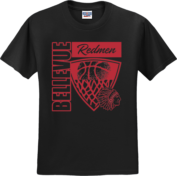 Bellevue Redmen Hoops Hero (red) - Jerzees® - Youth Dri-Power® 50/50 Cotton/Poly T-Shirt - 29B
