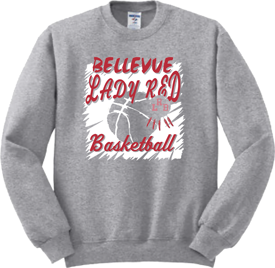 Bellevue Lady Red Basketball Cut Out - Jerzees® - NuBlend® Crewneck Sweatshirt - 562B / 562M