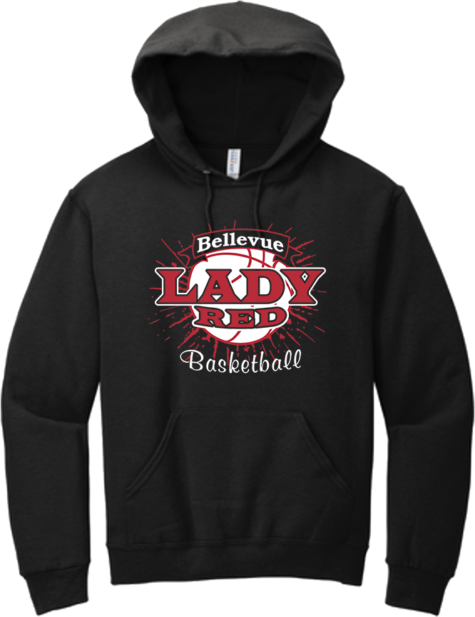 Bellevue Lady Red Basketball Banner (all red) - Jerzees® - NuBlend® Pullover Hooded Sweatshirt - 996Y / 996M