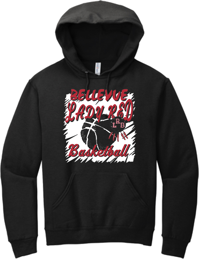 Bellevue Lady Red Basketball Cut Out - Jerzees® - NuBlend® Pullover Hooded Sweatshirt - 996Y / 996M