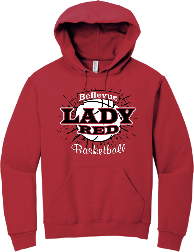 Bellevue Lady Red Basketball Banner - Jerzees® - NuBlend® Pullover Hooded Sweatshirt - 996Y / 996M