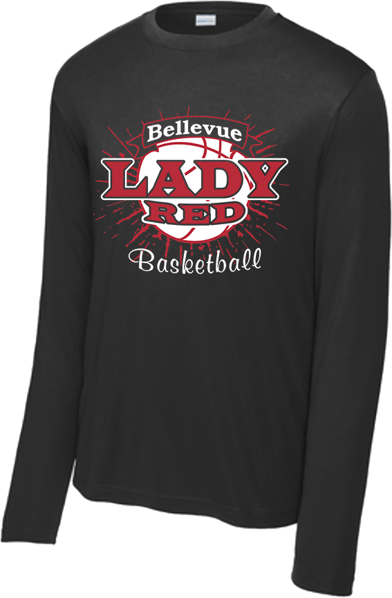 Bellevue Lady Red Basketball Banner (red) - Sport-Tek® Long Sleeve PosiCharge® Competitor™ Tee - YST350LS / ST350LS