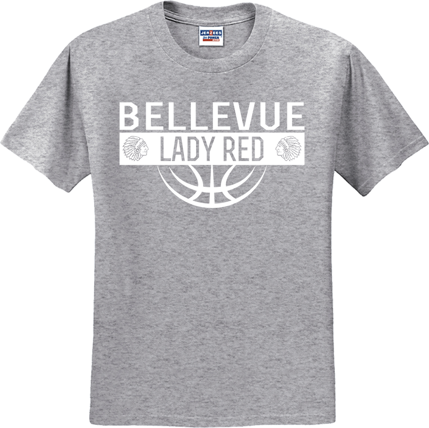 Bellevue Lady Red Ball (all white) - Jerzees® - Dri-Power® 50/50 Cotton/Poly T-Shirt - 29B / 29M