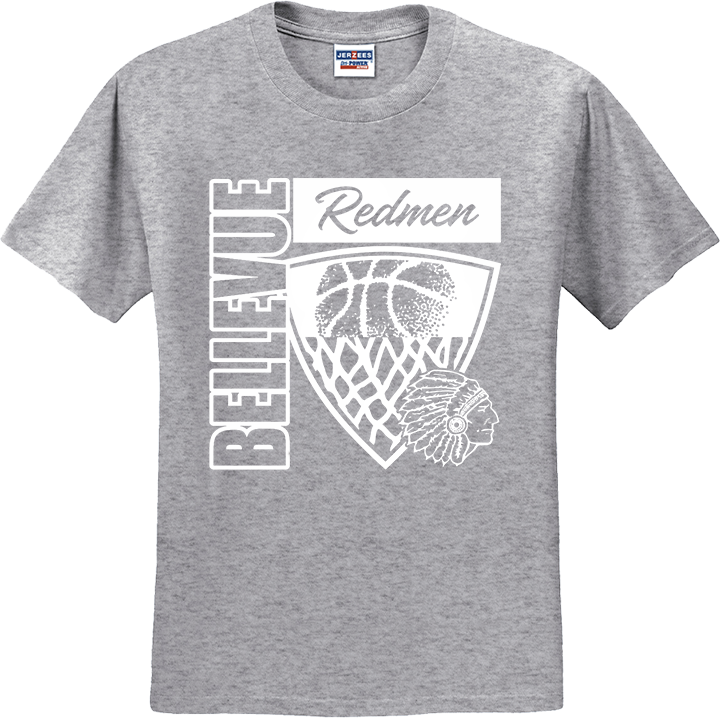 Bellevue Redmen Hoops Hero (all white)  - Jerzees® - Youth Dri-Power® 50/50 Cotton/Poly T-Shirt - 29B