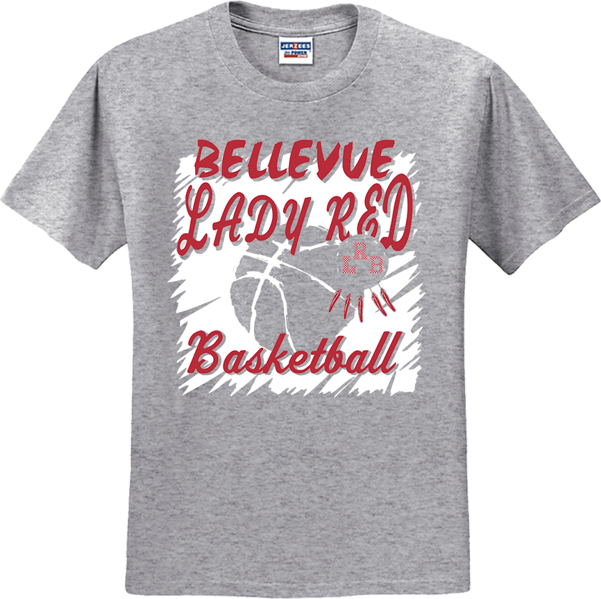 Bellevue Lady Red Basketball Cut Out - Jerzees® - Dri-Power® 50/50 Cotton/Poly T-Shirt - 29B / 29M