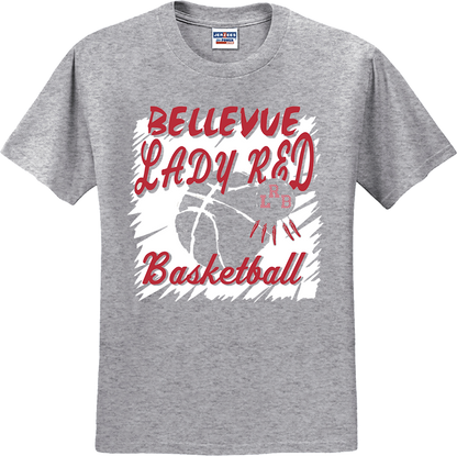 Bellevue Lady Red Basketball Cut Out - Jerzees® - Dri-Power® 50/50 Cotton/Poly T-Shirt - 29B / 29M