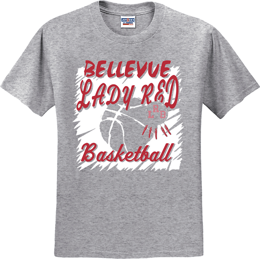 Bellevue Lady Red Basketball Cut Out - Jerzees® - Dri-Power® 50/50 Cotton/Poly T-Shirt - 29B / 29M