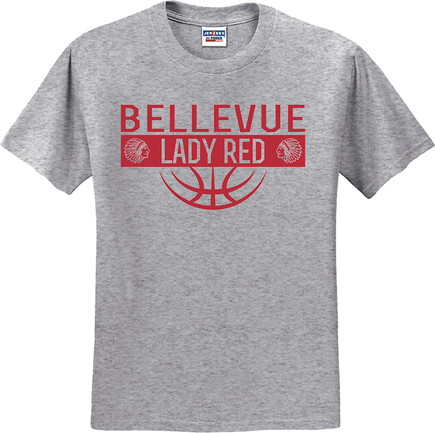 Bellevue Lady Red Ball (red) - Jerzees® - Dri-Power® 50/50 Cotton/Poly T-Shirt - 29B / 29M