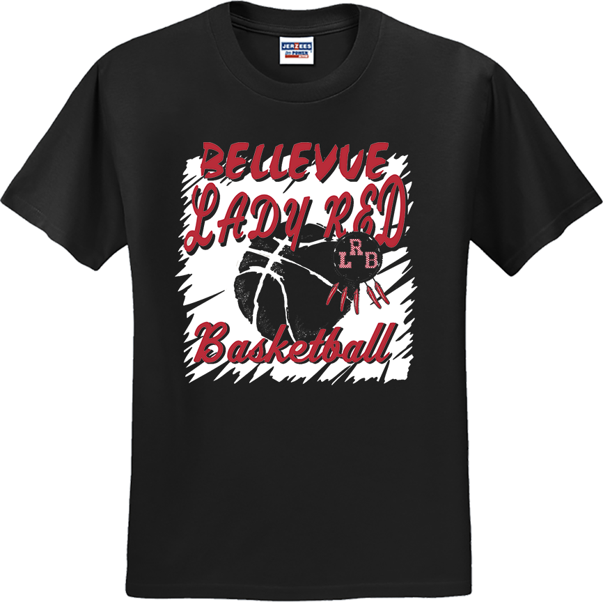 Bellevue Lady Red Basketball Cut Out - Jerzees® - Dri-Power® 50/50 Cotton/Poly T-Shirt - 29B / 29M