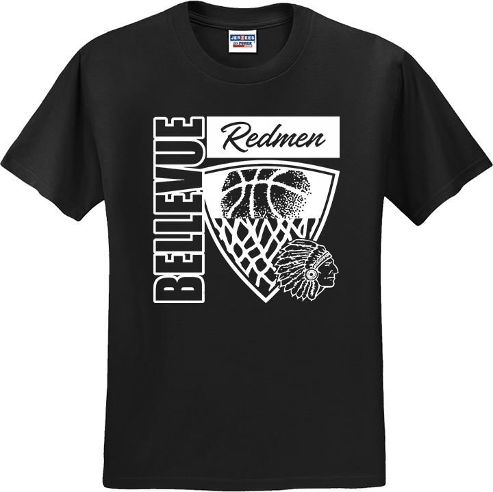 Bellevue Redmen Hoops Hero (all white)  - Jerzees® - Youth Dri-Power® 50/50 Cotton/Poly T-Shirt - 29B