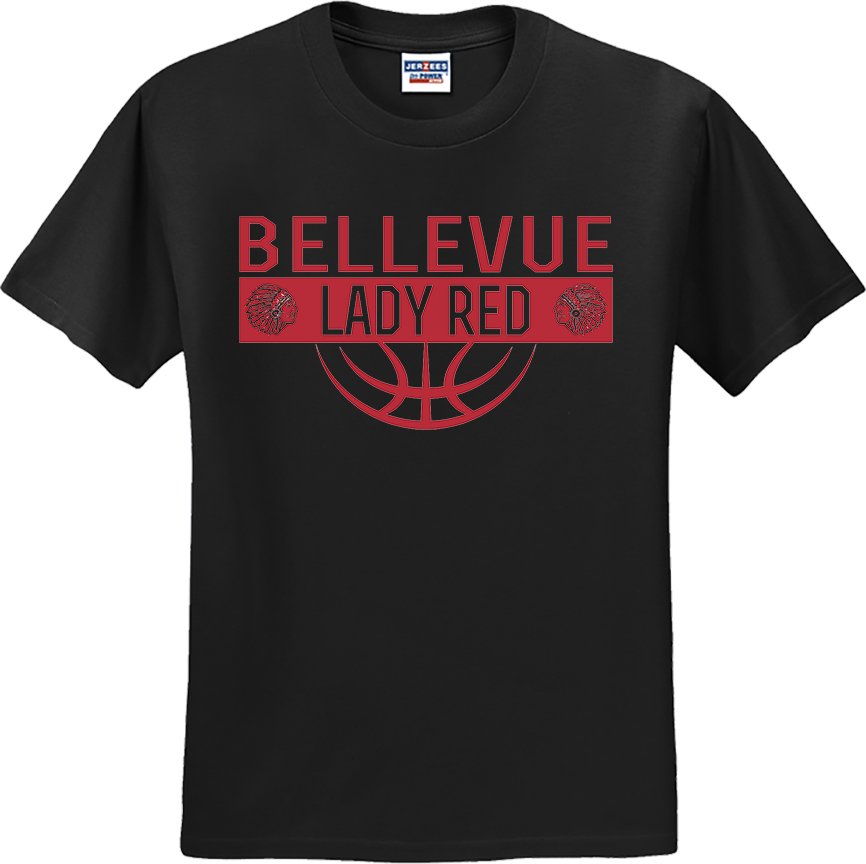 Bellevue Lady Red Ball (red) - Jerzees® - Dri-Power® 50/50 Cotton/Poly T-Shirt - 29B / 29M