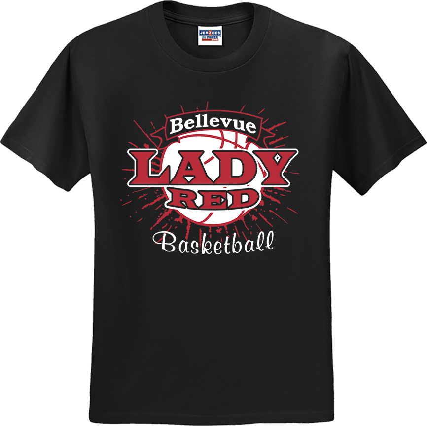 Bellevue Lady Red Basketball Banner (red) - Jerzees® - Dri-Power® 50/50 Cotton/Poly T-Shirt - 29B / 29M