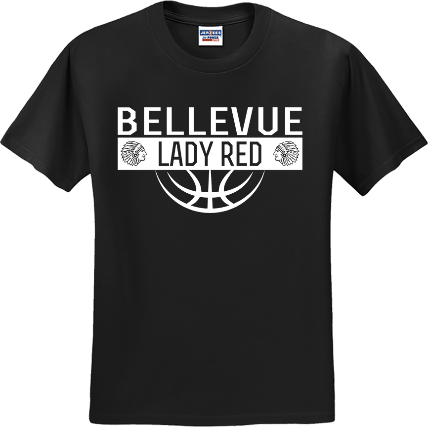 Bellevue Lady Red Ball (all white) - Jerzees® - Dri-Power® 50/50 Cotton/Poly T-Shirt - 29B / 29M