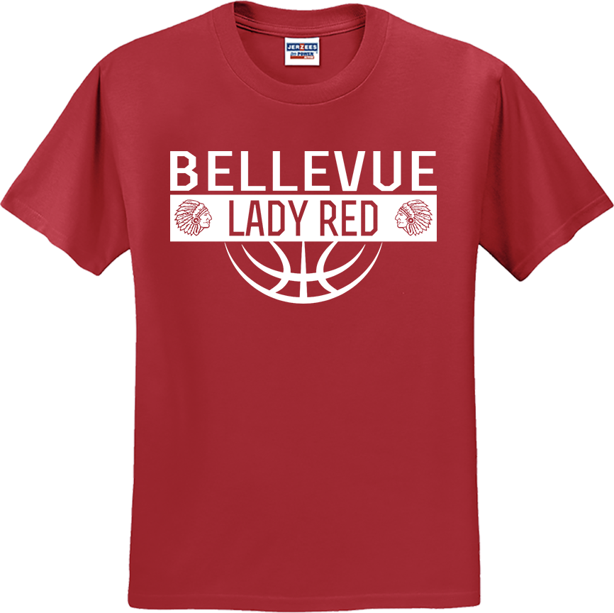 Bellevue Lady Red Ball (all white) - Jerzees® - Dri-Power® 50/50 Cotton/Poly T-Shirt - 29B / 29M