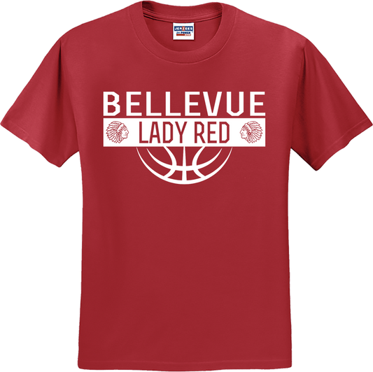 Bellevue Lady Red Ball (all white) - Jerzees® - Dri-Power® 50/50 Cotton/Poly T-Shirt - 29B / 29M