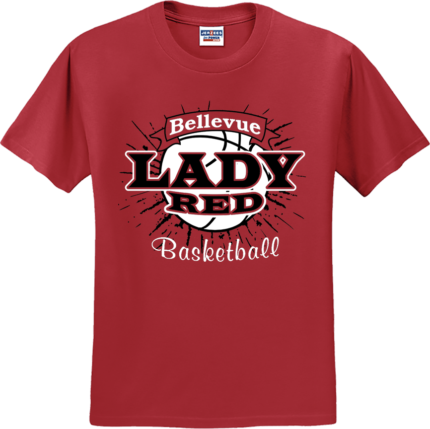 Bellevue Lady Red Basketball Banner - Jerzees® - Dri-Power® 50/50 Cotton/Poly T-Shirt - 29B / 29M