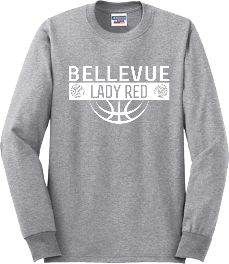 Bellevue Lady Red Ball (all white) - Jerzees® - Adult Dri-Power® 50/50 Cotton/Poly Long Sleeve T-Shirt- 29LS