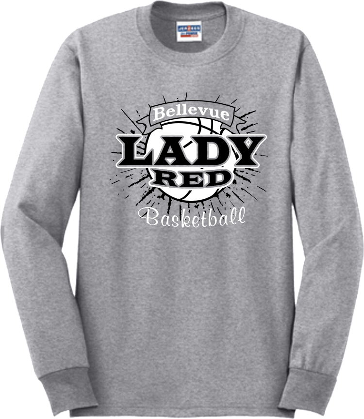 Bellevue Lady Red Basketball Banner - Jerzees® - Adult Dri-Power® 50/50 Cotton/Poly Long Sleeve T-Shirt- 29LS