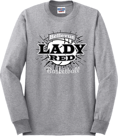 Bellevue Lady Red Basketball Banner - Jerzees® - Adult Dri-Power® 50/50 Cotton/Poly Long Sleeve T-Shirt- 29LS