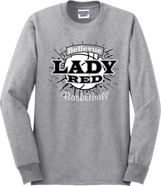 Bellevue Lady Red Basketball Banner - Jerzees® - Adult Dri-Power® 50/50 Cotton/Poly Long Sleeve T-Shirt- 29LS