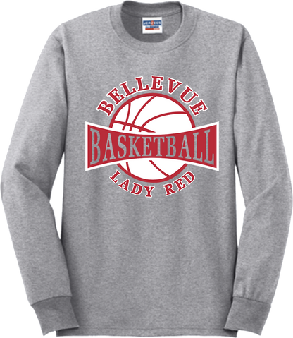 Bellevue Lady Red Basketball - Jerzees® - Adult Dri-Power® 50/50 Cotton/Poly Long Sleeve T-Shirt- 29LS