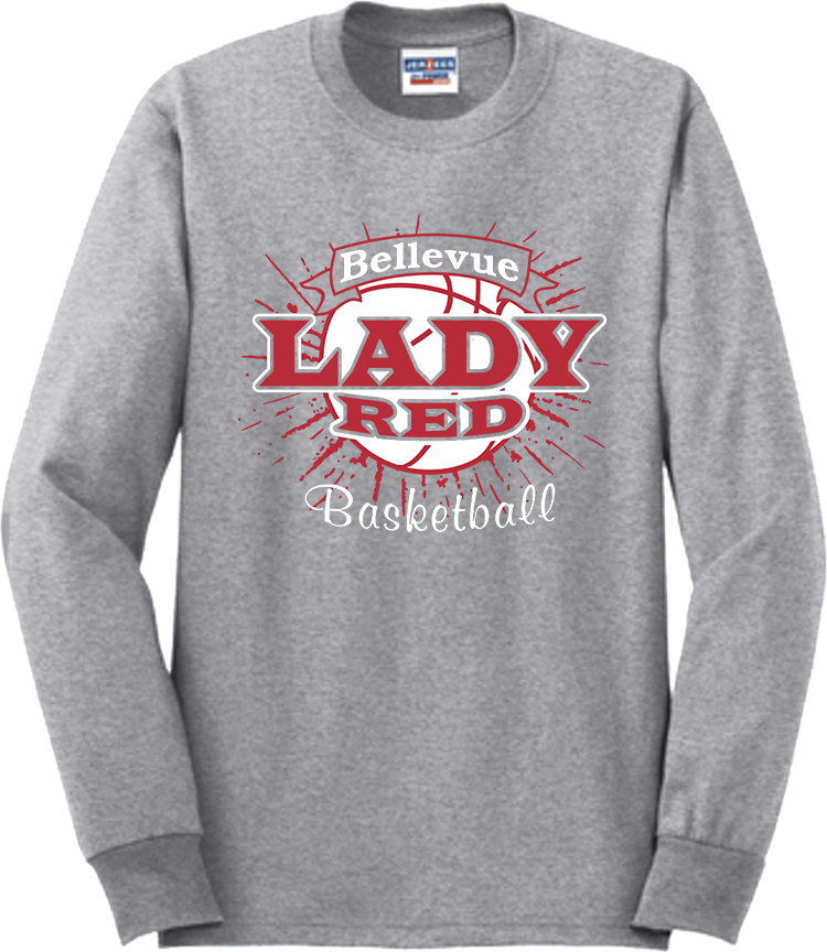 Bellevue Lady Red Basketball Banner (red) - Jerzees® - Adult Dri-Power® 50/50 Cotton/Poly Long Sleeve T-Shirt- 29LS