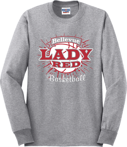 Bellevue Lady Red Basketball Banner (red) - Jerzees® - Adult Dri-Power® 50/50 Cotton/Poly Long Sleeve T-Shirt- 29LS