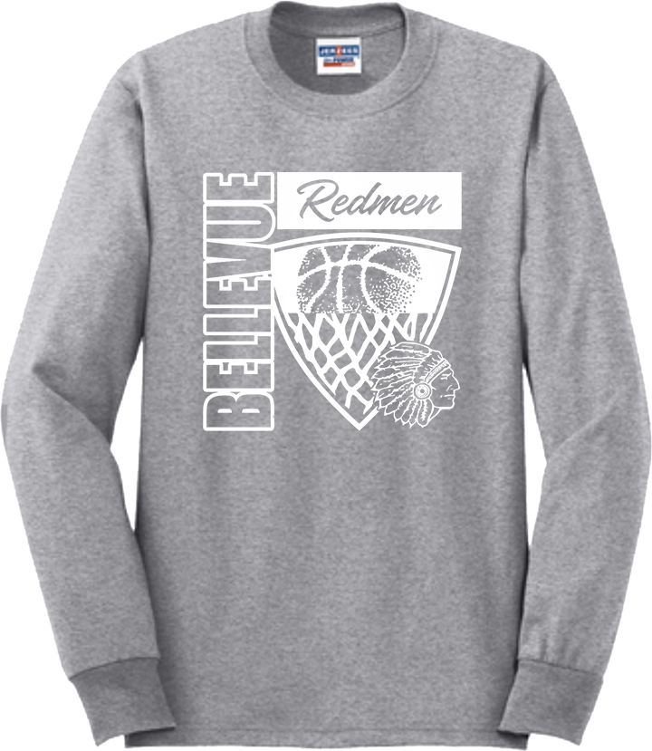 Bellevue Redmen Hoops Hero (all white) - Jerzees® - Adult Dri-Power® 50/50 Cotton/Poly Long Sleeve T-Shirt- 29LS