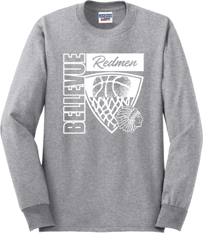 Bellevue Redmen Hoops Hero (all white) - Jerzees® - Adult Dri-Power® 50/50 Cotton/Poly Long Sleeve T-Shirt- 29LS