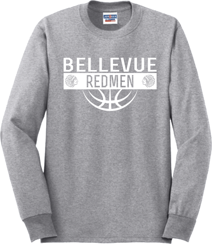 Bellevue Redmen Ball (all white) - Jerzees® - Adult Dri-Power® 50/50 Cotton/Poly Long Sleeve T-Shirt- 29LS