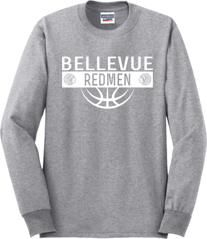 Bellevue Redmen Ball (all white) - Jerzees® - Adult Dri-Power® 50/50 Cotton/Poly Long Sleeve T-Shirt- 29LS