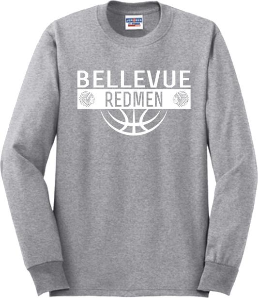 Bellevue Redmen Ball (all white) - Jerzees® - Adult Dri-Power® 50/50 Cotton/Poly Long Sleeve T-Shirt- 29LS