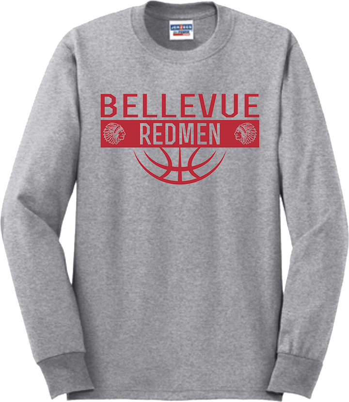 Bellevue Redmen Ball (red) - Jerzees® - Adult Dri-Power® 50/50 Cotton/Poly Long Sleeve T-Shirt- 29LS