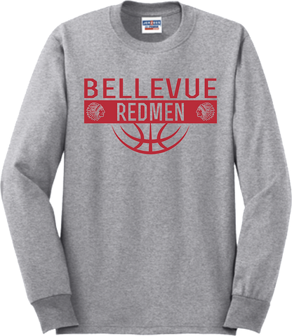 Bellevue Redmen Ball (red) - Jerzees® - Adult Dri-Power® 50/50 Cotton/Poly Long Sleeve T-Shirt- 29LS