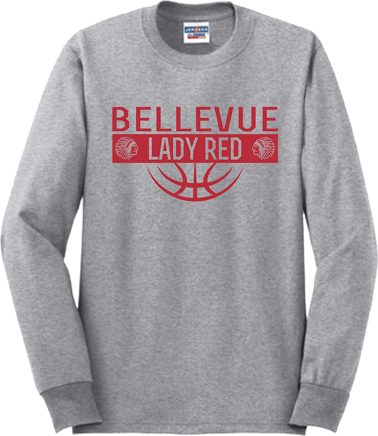 Bellevue Lady Red Ball (red) - Jerzees® - Adult Dri-Power® 50/50 Cotton/Poly Long Sleeve T-Shirt- 29LS