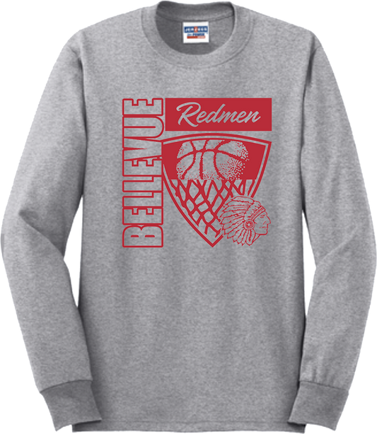 Bellevue Redmen Hoops Hero (red) - Jerzees® - Adult Dri-Power® 50/50 Cotton/Poly Long Sleeve T-Shirt- 29LS