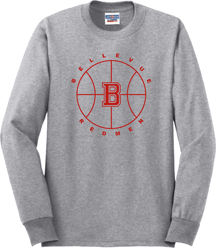 Bellevue Redmen B Ball (red) - Jerzees® - Adult Dri-Power® 50/50 Cotton/Poly Long Sleeve T-Shirt- 29LS