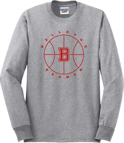 Bellevue Redmen B Ball (red) - Jerzees® - Adult Dri-Power® 50/50 Cotton/Poly Long Sleeve T-Shirt- 29LS