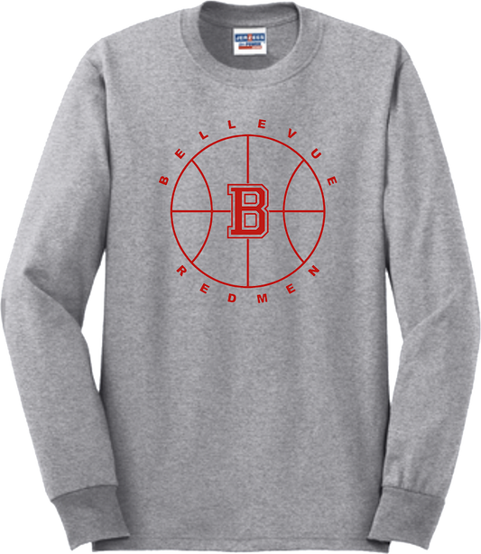 Bellevue Redmen B Ball (red) - Jerzees® - Adult Dri-Power® 50/50 Cotton/Poly Long Sleeve T-Shirt- 29LS