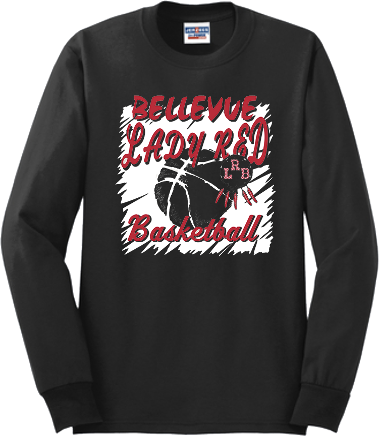 Bellevue Lady Red Basketball Cut Out - Jerzees® - Adult Dri-Power® 50/50 Cotton/Poly Long Sleeve T-Shirt- 29LS