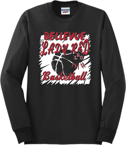 Bellevue Lady Red Basketball Cut Out - Jerzees® - Adult Dri-Power® 50/50 Cotton/Poly Long Sleeve T-Shirt- 29LS