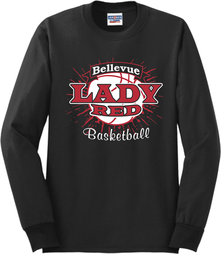 Bellevue Lady Red Basketball Banner (red) - Jerzees® - Adult Dri-Power® 50/50 Cotton/Poly Long Sleeve T-Shirt- 29LS