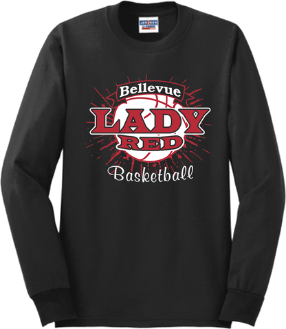 Bellevue Lady Red Basketball Banner (red) - Jerzees® - Adult Dri-Power® 50/50 Cotton/Poly Long Sleeve T-Shirt- 29LS