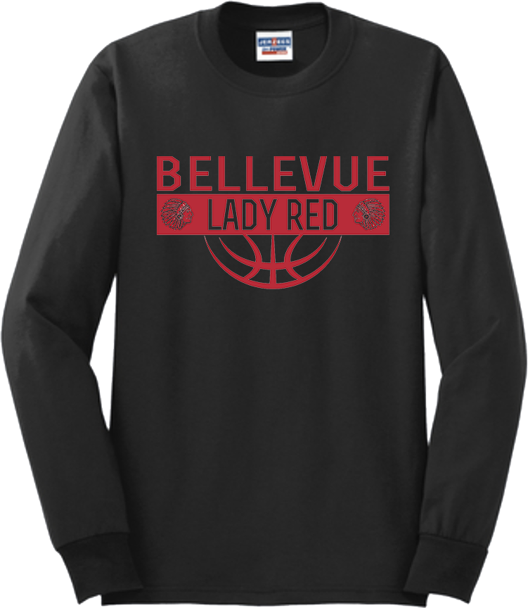 Bellevue Lady Red Ball (red) - Jerzees® - Adult Dri-Power® 50/50 Cotton/Poly Long Sleeve T-Shirt- 29LS