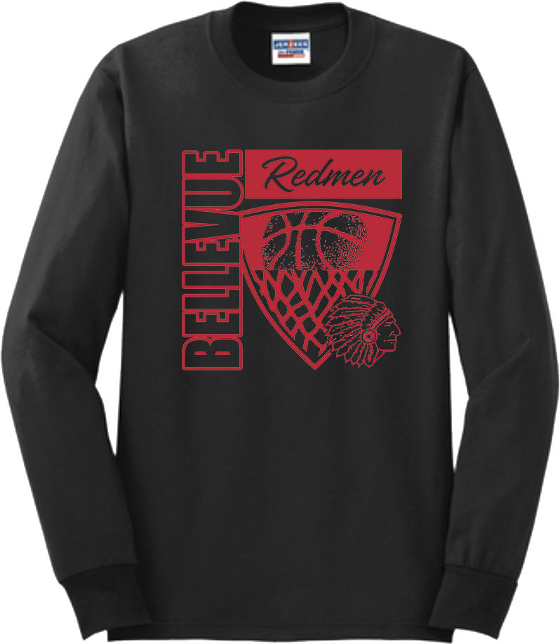 Bellevue Redmen Hoops Hero (red) - Jerzees® - Adult Dri-Power® 50/50 Cotton/Poly Long Sleeve T-Shirt- 29LS