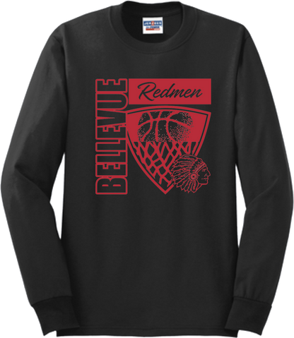 Bellevue Redmen Hoops Hero (red) - Jerzees® - Adult Dri-Power® 50/50 Cotton/Poly Long Sleeve T-Shirt- 29LS