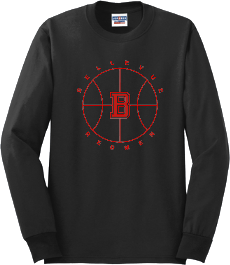 Bellevue Redmen B Ball (red) - Jerzees® - Adult Dri-Power® 50/50 Cotton/Poly Long Sleeve T-Shirt- 29LS