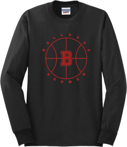 Bellevue Redmen B Ball (red) - Jerzees® - Adult Dri-Power® 50/50 Cotton/Poly Long Sleeve T-Shirt- 29LS