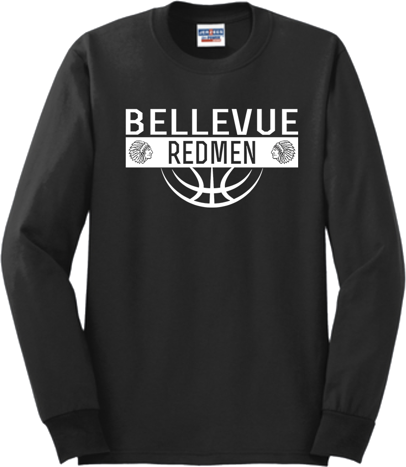 Bellevue Redmen Ball (all white) - Jerzees® - Adult Dri-Power® 50/50 Cotton/Poly Long Sleeve T-Shirt- 29LS